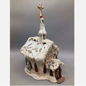 Blue Sky Clayworks Christmas Silent Night Church Tea Light Candle Holder 13" NEW